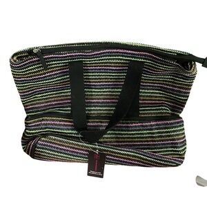 No Boundaries Tote Bag Colorful Striped Zippered‎ Pockets Travel Weekender